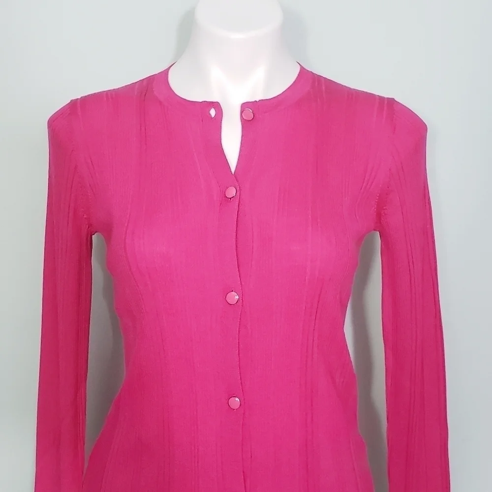 NWT St. John Super Fine Wool & Silk Ribbed Cardigan Flamingo - Picture 2 of 10